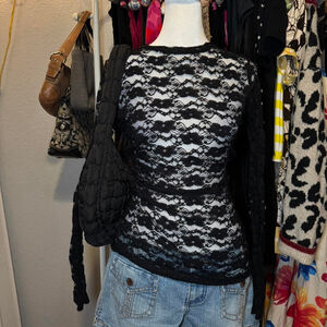 LilyPad Adorable Black Mesh Long sleeve top with floral detailing